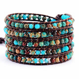 Boho Natural Stone Leather Wrap Bracelet Female Semi Precious Beades Weaving Strand Bracelets Women Rope Jewelry Dropship