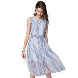 2020 new women's middle school long sleeveless fungus edge waist drawstring stripe elegant Fairy Dress