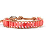 Natural Rice Shape Coral Stone Leather Bracelet Fashionable Leather Wrap Bracelet Coral Jewelry Wedding Gift