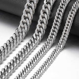 7-15mm Men's Stainless Steel Necklace Silver Color Curb Cuban Link Chain Necklace Male Collar Fashion Jewelry 18-36