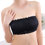 Women's Full Floral Lace Strapless Seamless Stretchy Bandeau Tube Bra Tops Bralette Lingerie Soutien Gorge Sosten Sutia