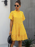 Black Dress Polka-dot Women Summer Sundresses Casual White Loose Fit Clothes Free People 2022 Yellow Womens Clothing Everyday